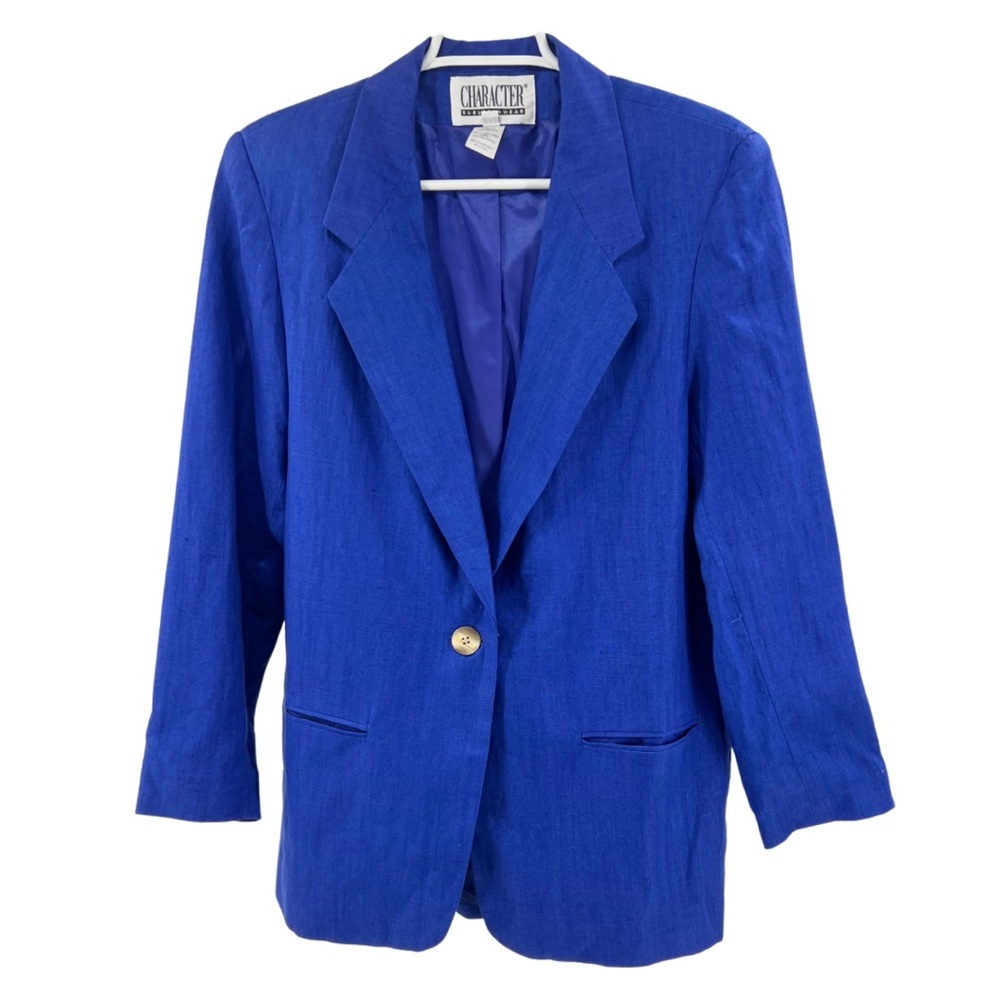 Character Suburban Wear vintage linen royal blue blazer single button 12 office